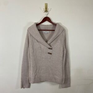 Gander Mountain cream beige knit shawl collar sweater toggle buttons Wool Alpaca